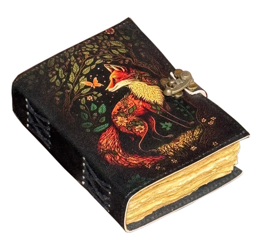 Fox Leather Journal Blank Spell Book of Shadows Witchcraft Supplies Wiccan Notebook Handmade Daily Notepads Grimoire Journal Vintage Journal Sketchbook Witchy Gifts Women Best Gift for Artist ,Writer