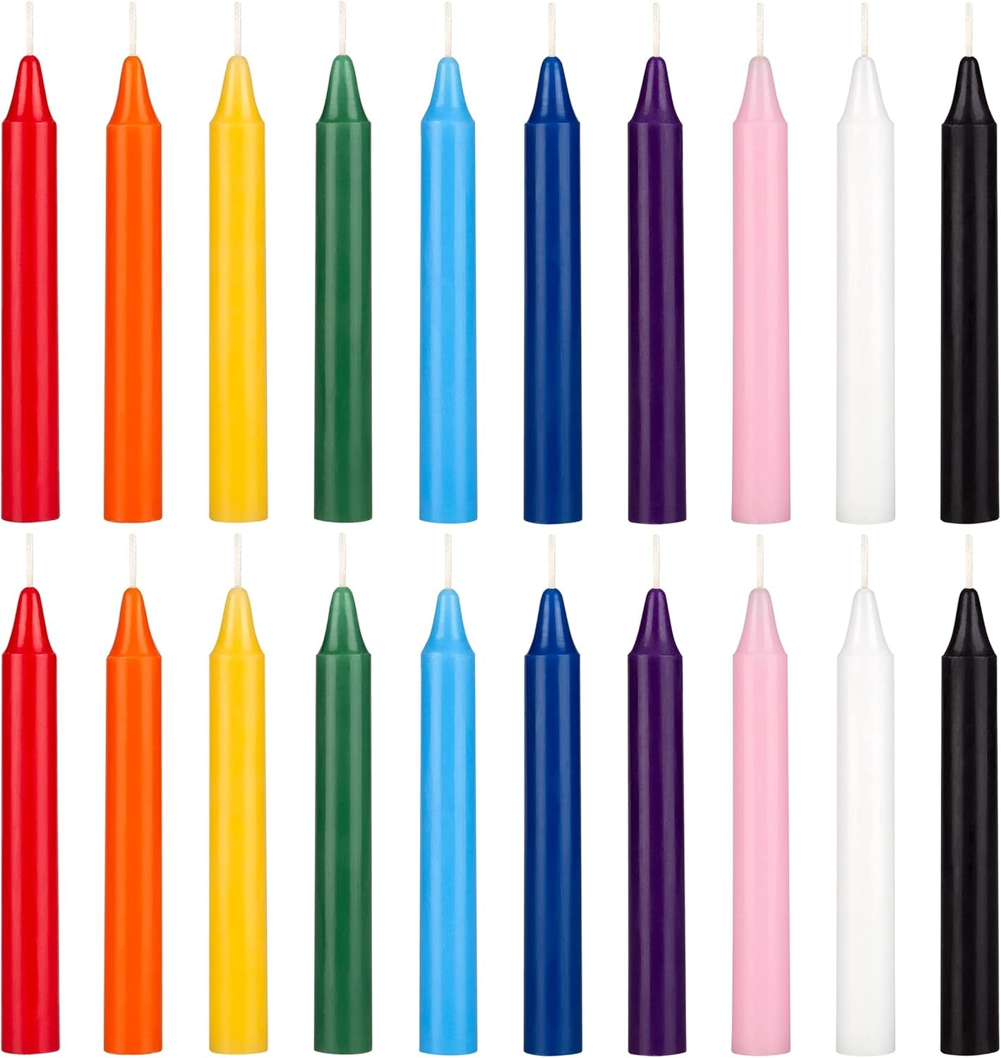 20 Pcs Unscented Assorted Colors Exquisite Mini Taper Spell Candles, 4 Inch Tall X 1/2 Inch Diameter, Magic Chimes, Enchantment, Casting Rituals, Witchcraft, Wiccan, Altar, Metaphysical