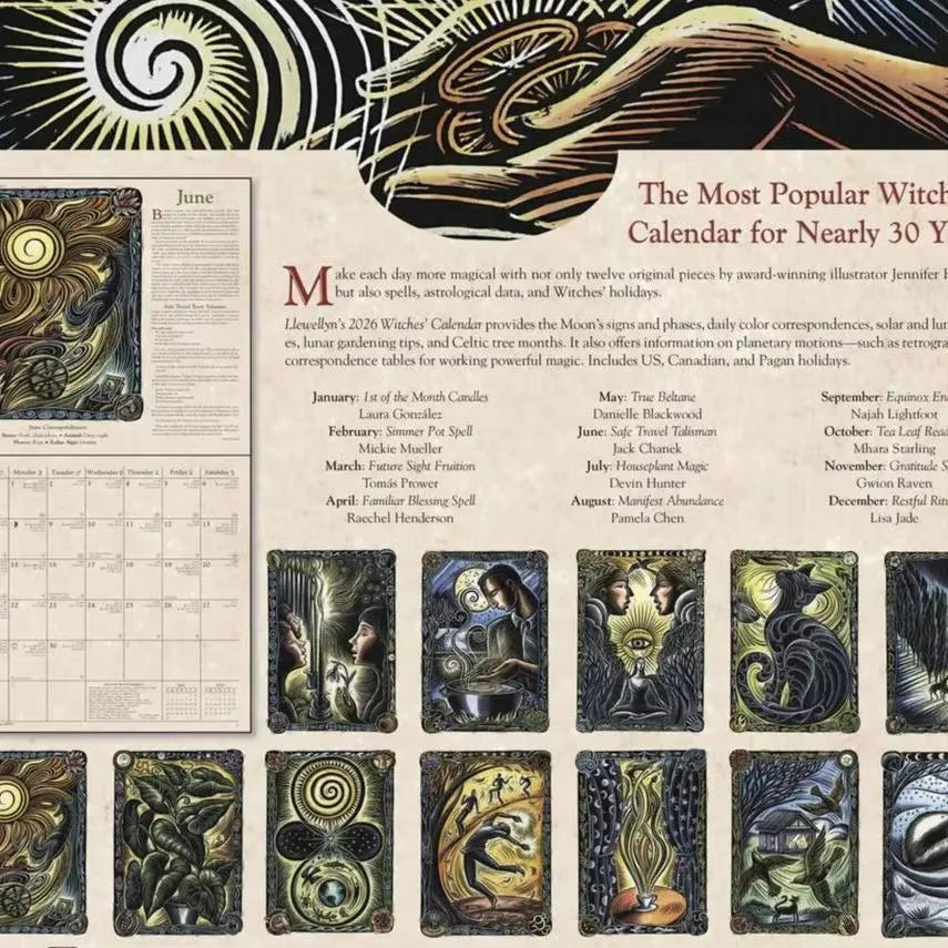 2026 Witches' Calendar - - Almanacs & Datebooks Calendar Hanging Creativepersonality Paper Witch Art Wall Calendar