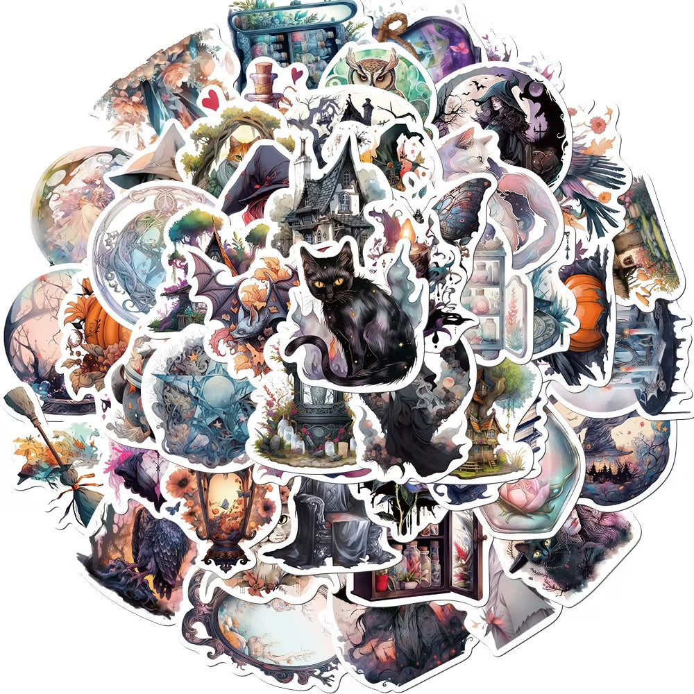 50Pcs Halloween Witch Sticker for Kid Cool Witchy Stickers Realistic Style Witch Stickers Packs