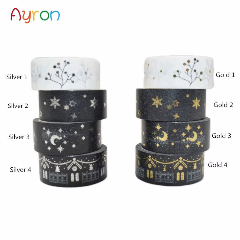 Washi Tape Gold Flowers/Stars Washi Set Planner Time Kawaii Washi Tape Lot Japanese DIY Scrapbook Fita Adesiva Papeleria