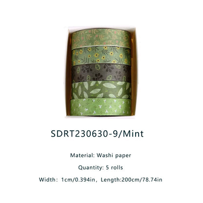 5 Rolls Forest Washi Tape Set Colorful Flowers Watercolor Plants Masking Tape Scrapbooking Adhesive DIY Journals Crafts