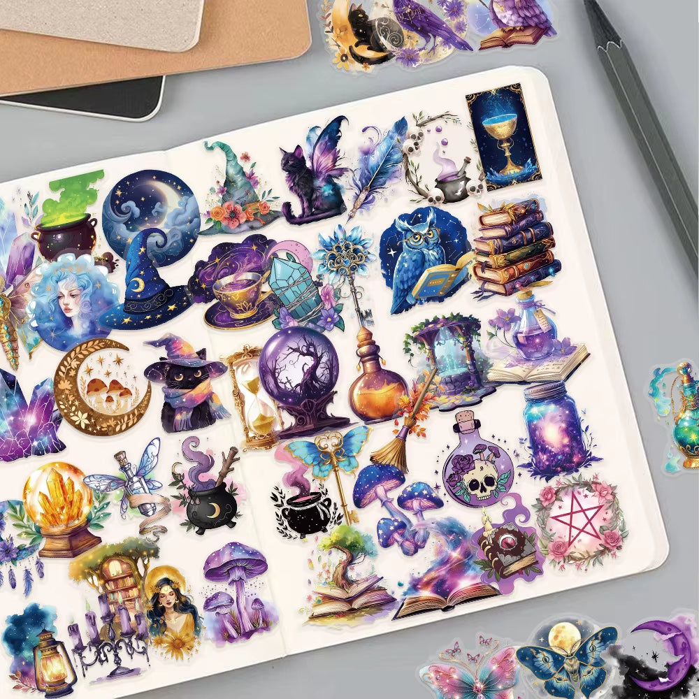 50Pcs/Pack PET Witch Moon Sticker Magic World Witch Stickers DIY Craft Scrapbooking Album Junk Journal Phone Decorative Sticker