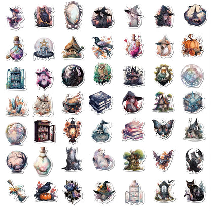 50Pcs Halloween Witch Sticker for Kid Cool Witchy Stickers Realistic Style Witch Stickers Packs