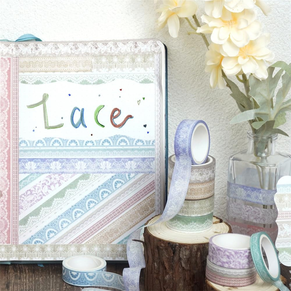 Lace Patterns Washi Tape Set 12 Rolls, Decorative Paper Sticker for Planner...