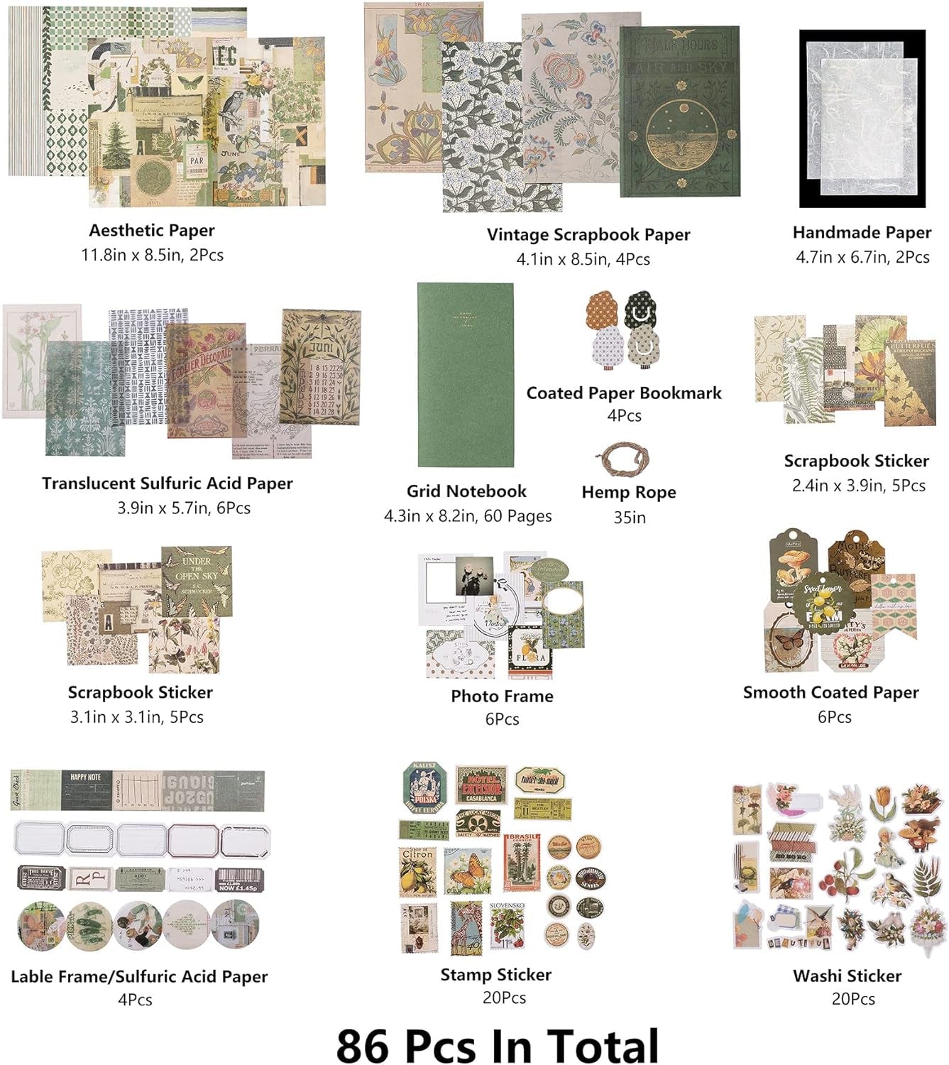 Aesthetic Scrapbook Kit, Junk Journal Scrapbooking Supplies, Vintage Journaling