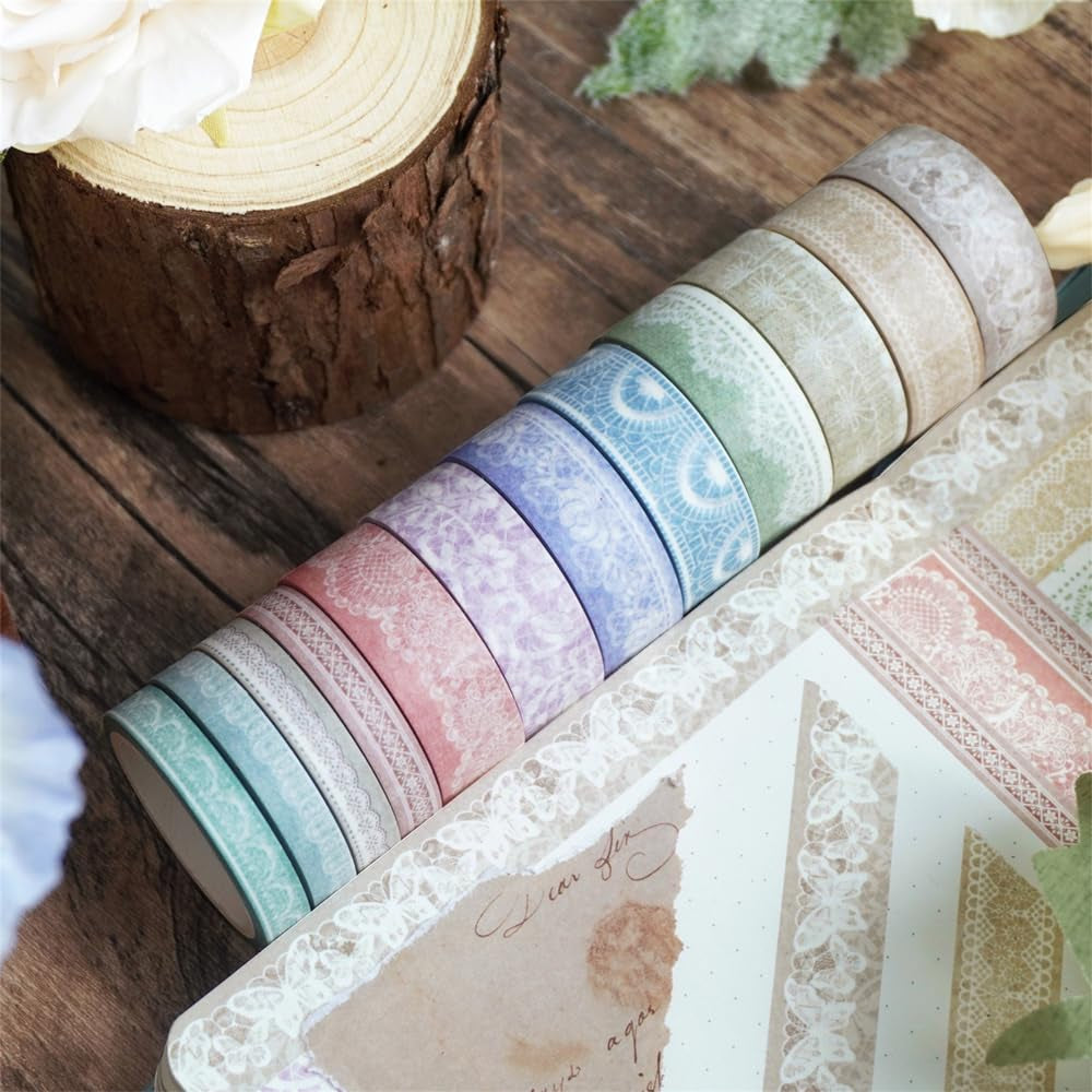 Lace Patterns Washi Tape Set 12 Rolls, Decorative Paper Sticker for Planner...