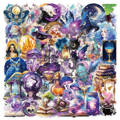 50Pcs/Pack PET Witch Moon Sticker Magic World Witch Stickers DIY Craft Scrapbooking Album Junk Journal Phone Decorative Sticker