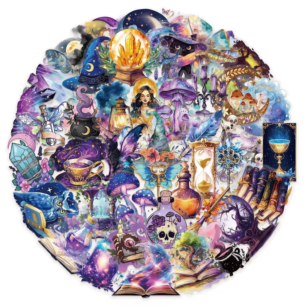 50Pcs/Pack PET Witch Moon Sticker Magic World Witch Stickers DIY Craft Scrapbooking Album Junk Journal Phone Decorative Sticker