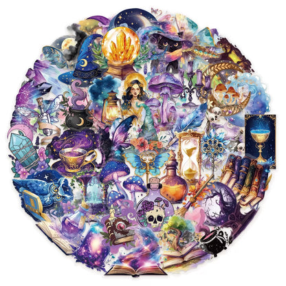 50Pcs/Pack PET Witch Moon Sticker Magic World Witch Stickers DIY Craft Scrapbooking Album Junk Journal Phone Decorative Sticker