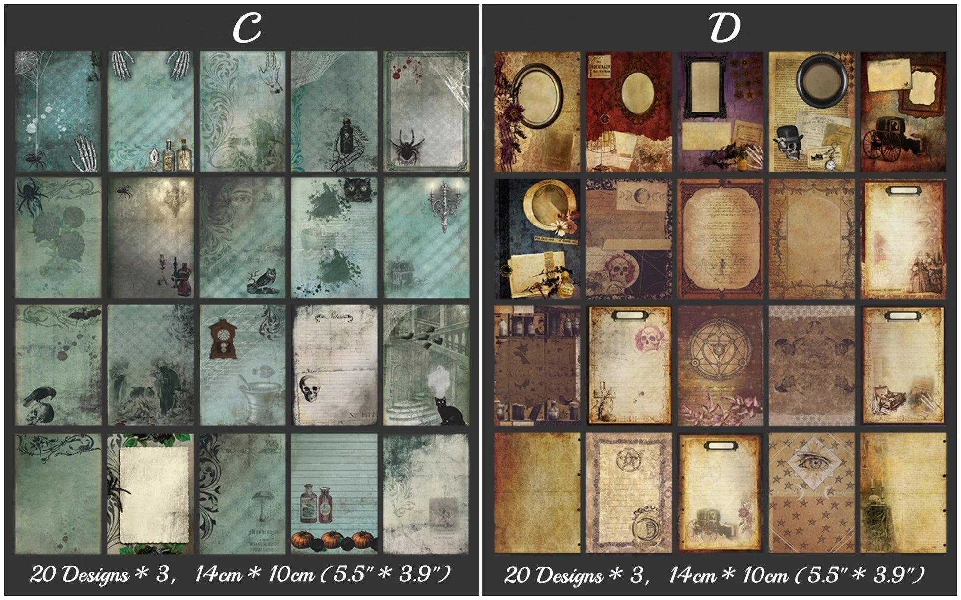 Dark Gothic Style Scrapbooking Paper, Halloween Deco Paper for Junk Journal, Card Making, Gift Wrapping Decorations, Collage, Wall Art