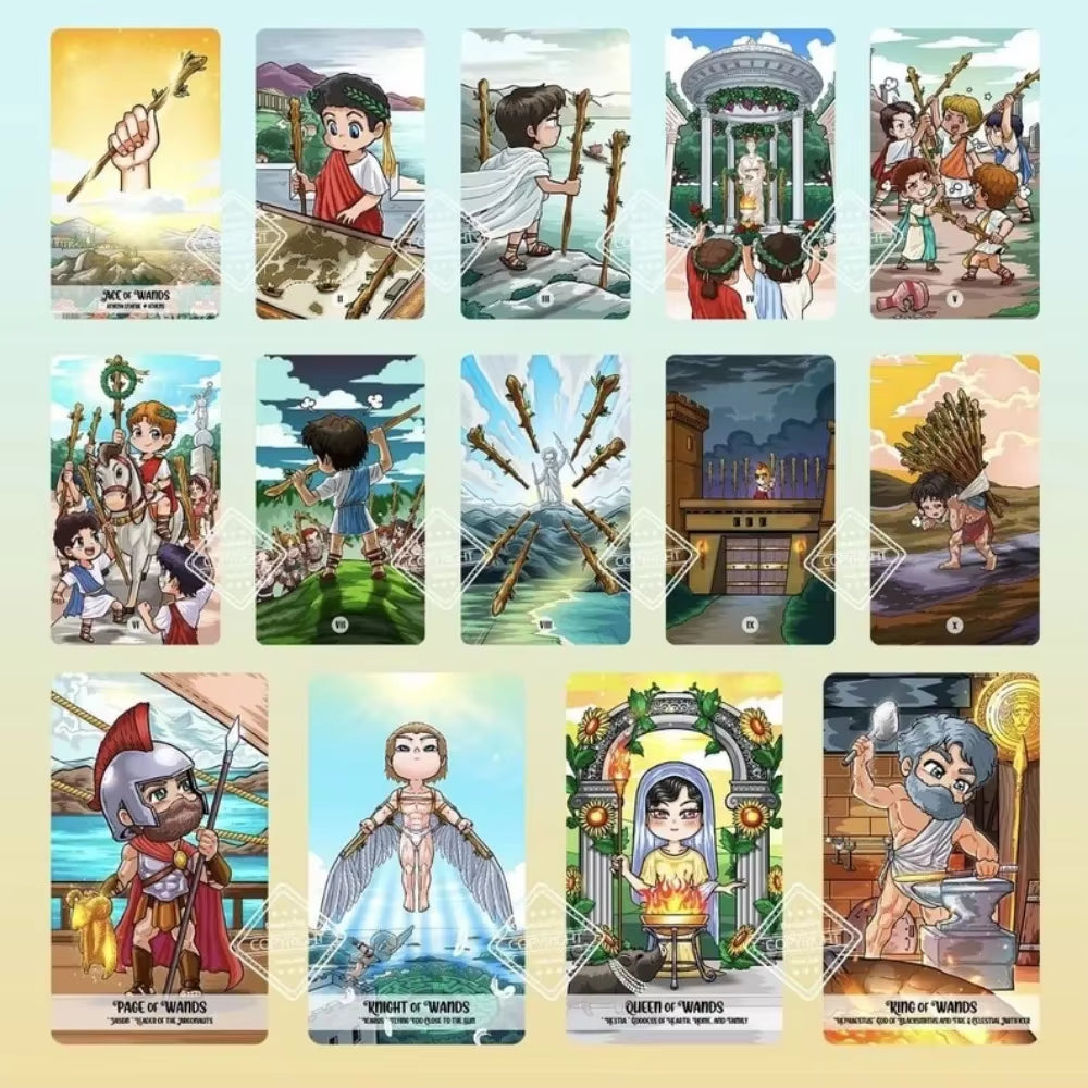 12*7Cm Pythia Tarot | Unique Indie Tarot Deck for Beginners | the Greek Gods | Myth Zeus Athena Hecate | Cute Fairytale Cartoon