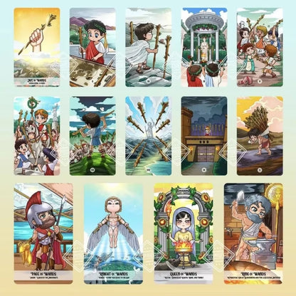 12*7Cm Pythia Tarot | Unique Indie Tarot Deck for Beginners | the Greek Gods | Myth Zeus Athena Hecate | Cute Fairytale Cartoon