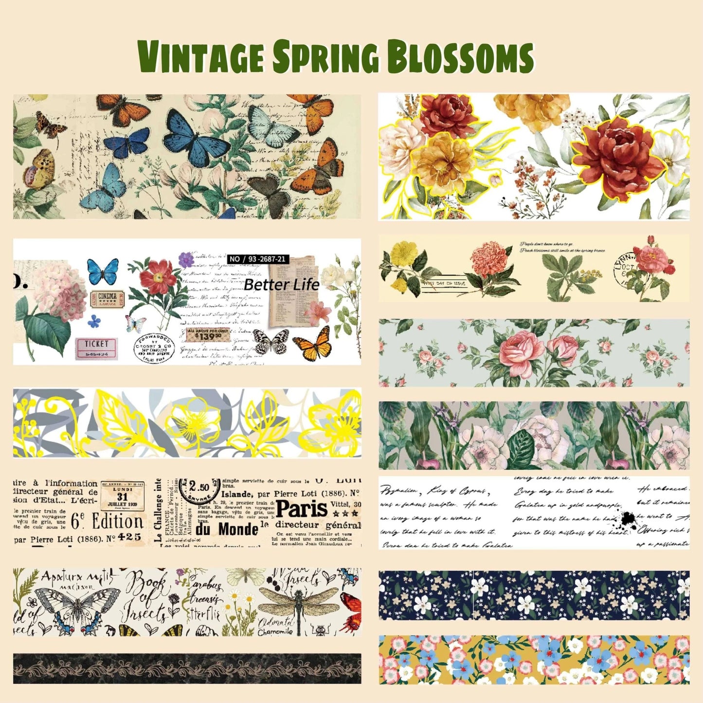 Vintage Spring Blossoms - 37 Rolls Washi Tape Set