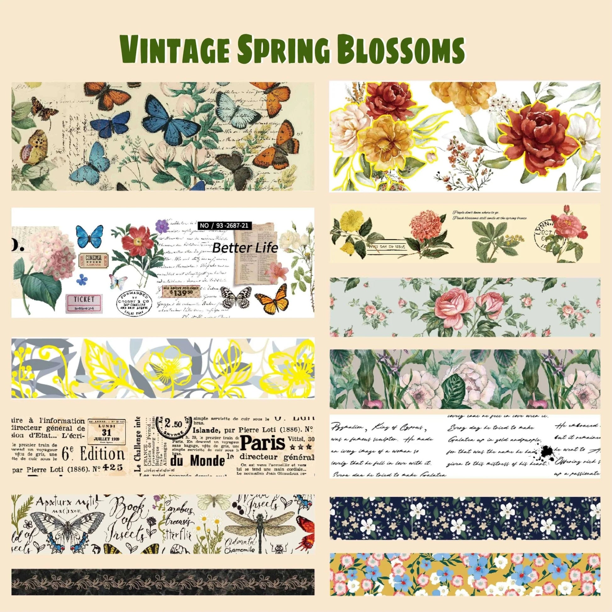 Vintage Spring Blossoms - 37 Rolls Washi Tape Set