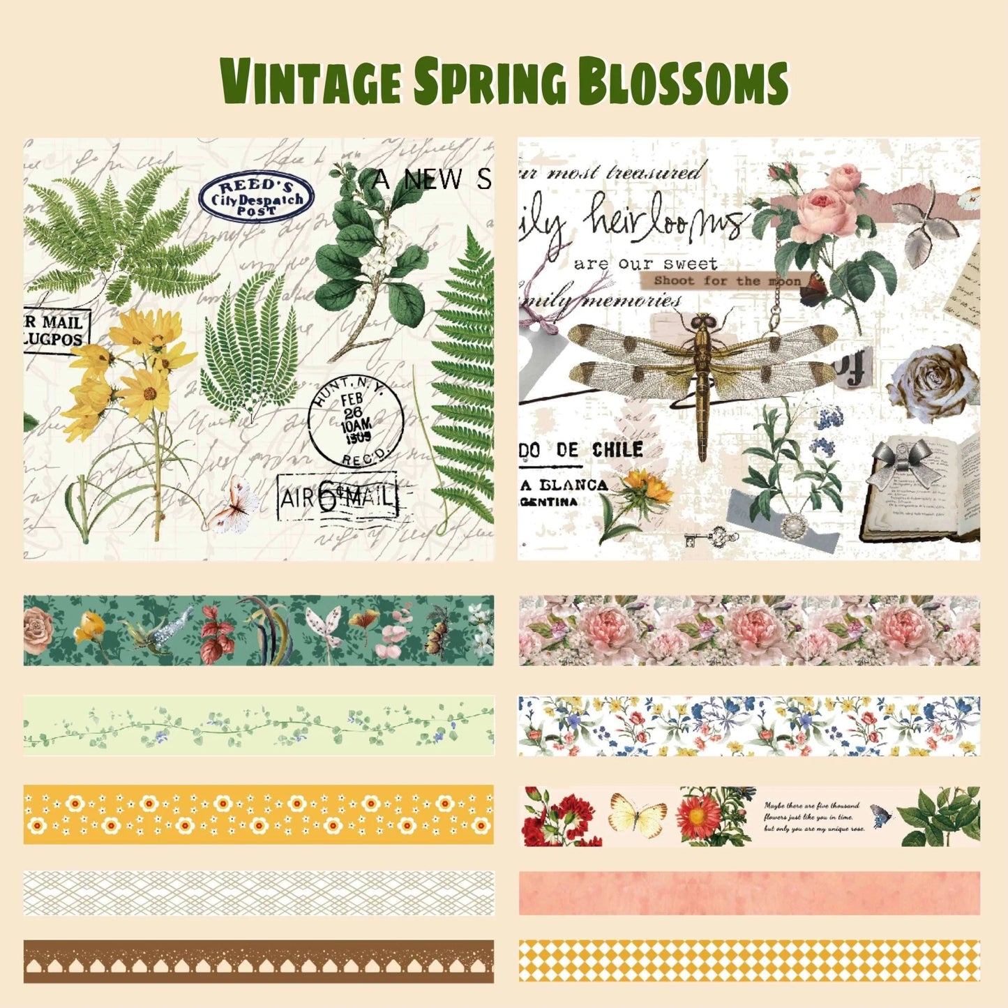 Vintage Spring Blossoms - 37 Rolls Washi Tape Set