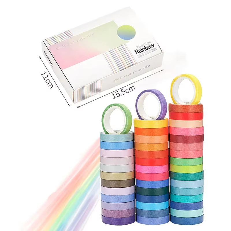 60 Pcs/Set Basic Solid Color Washi Tape Rainbow Masking Tape Diary Scrapbook Decorative Adhesive Tape Sticker Gift Stationery