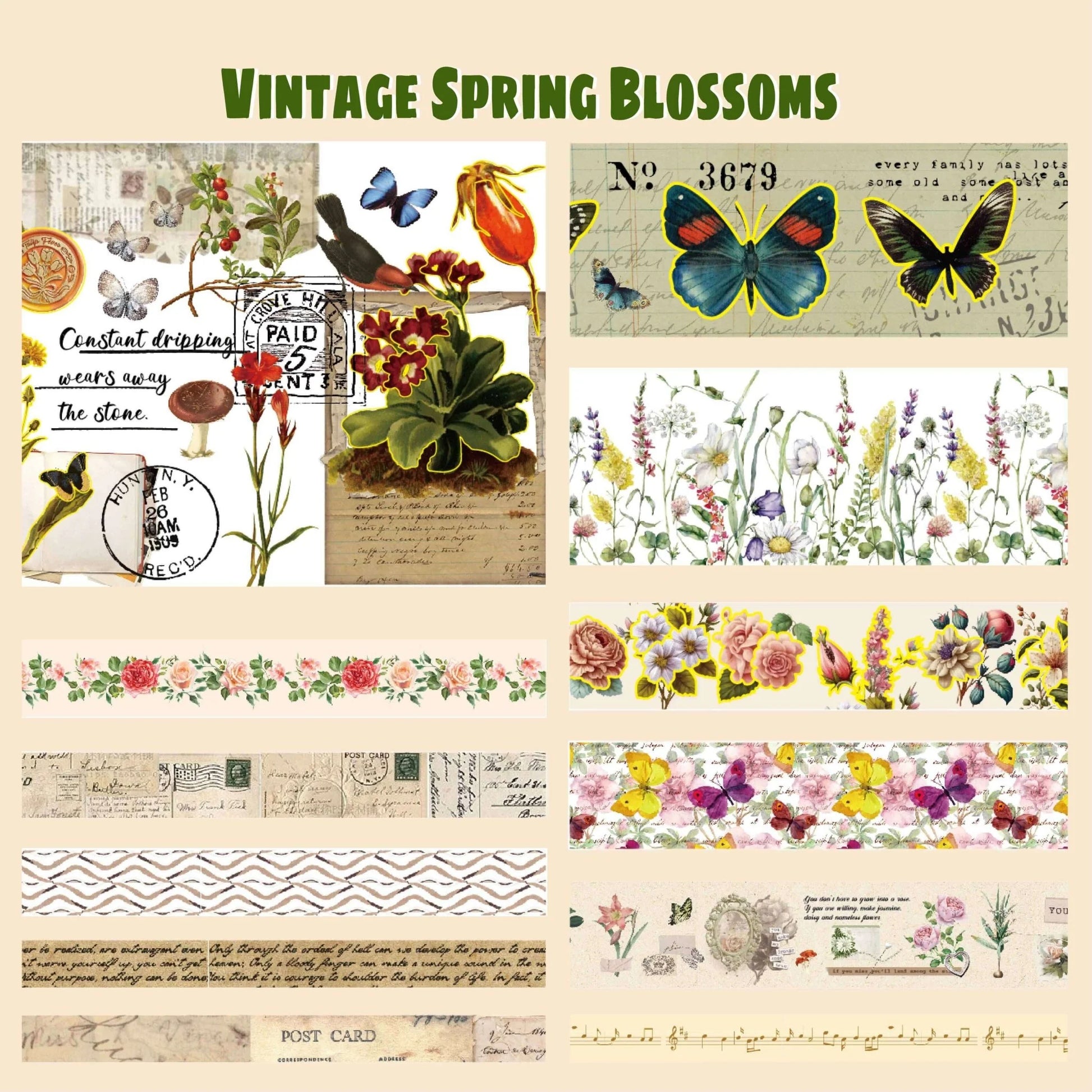 Vintage Spring Blossoms - 37 Rolls Washi Tape Set