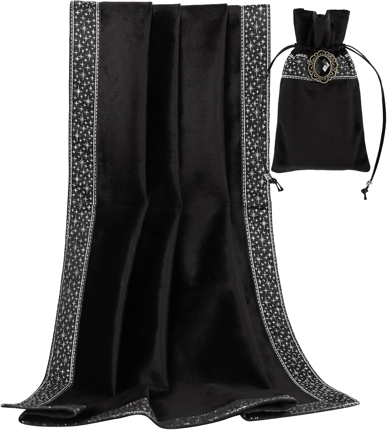 Altar Tarot Table Cloth - 25.6 X 25.6 Inch - Divination Wicca Velvet with Tarot Cards Bag Pouch (Black(Silver Lace))