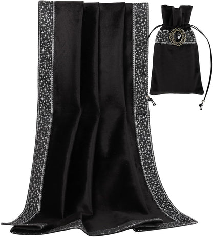 Altar Tarot Table Cloth - 25.6 X 25.6 Inch - Divination Wicca Velvet with Tarot Cards Bag Pouch (Black(Silver Lace))