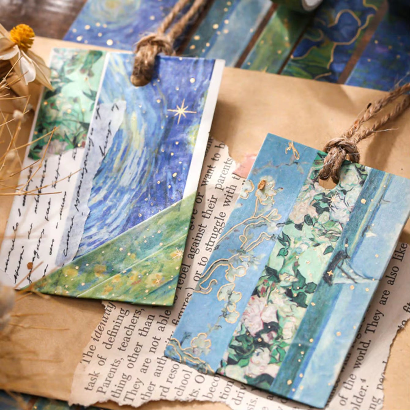 10Pcs, Washi Tape - Vintage Watercolor Washi Tape Set with Gold Color Foil - Aesthetic Decorative Tape, Scrapbook, DIY Crafts