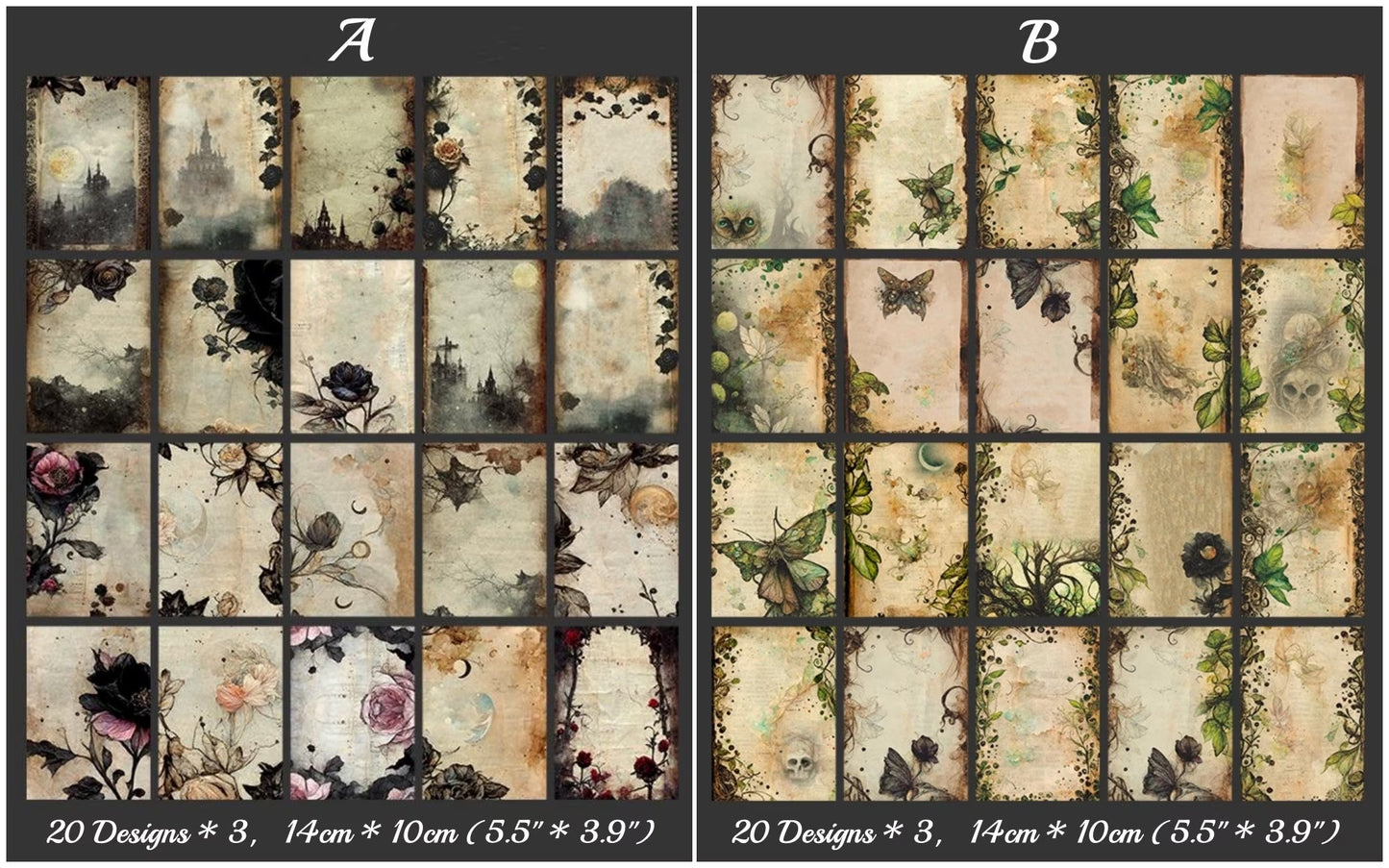 Dark Gothic Style Scrapbooking Paper, Halloween Deco Paper for Junk Journal, Card Making, Gift Wrapping Decorations, Collage, Wall Art