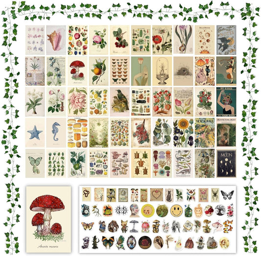 103Pcs Vintage Decor, Cottagecore Room Decor Aesthetic, Vintage Posters, Wall Decor Aesthetic, Photo Collage Kit, Wall Decor for Bedroom Aesthetic, Teen Room Decor, Cheap Dorm Tiktok