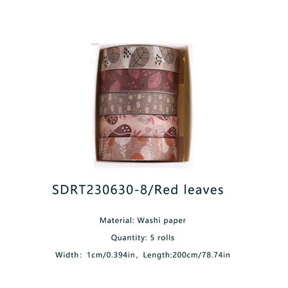 5 Rolls Forest Washi Tape Set Colorful Flowers Watercolor Plants Masking Tape Scrapbooking Adhesive DIY Journals Crafts