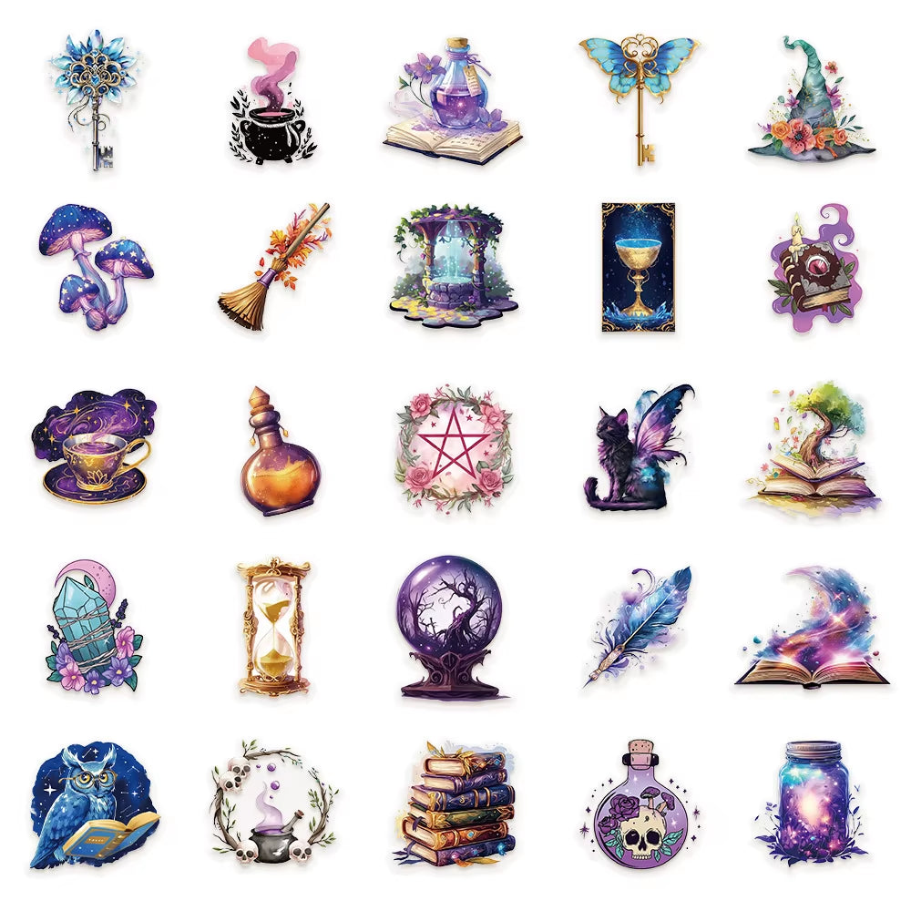50Pcs/Pack PET Witch Moon Sticker Magic World Witch Stickers DIY Craft Scrapbooking Album Junk Journal Phone Decorative Sticker