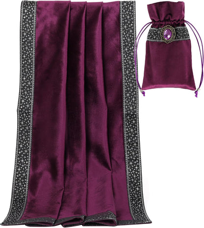 Altar Tarot Table Cloth - 25.6 X 25.6 Inch - Divination Wicca Velvet with Tarot Cards Bag Pouch (Purple(Silver Lace))