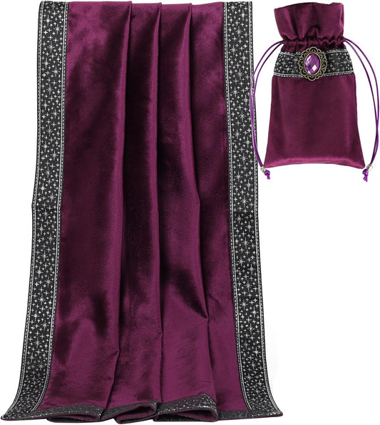 Altar Tarot Table Cloth - 25.6 X 25.6 Inch - Divination Wicca Velvet with Tarot Cards Bag Pouch (Purple(Silver Lace))
