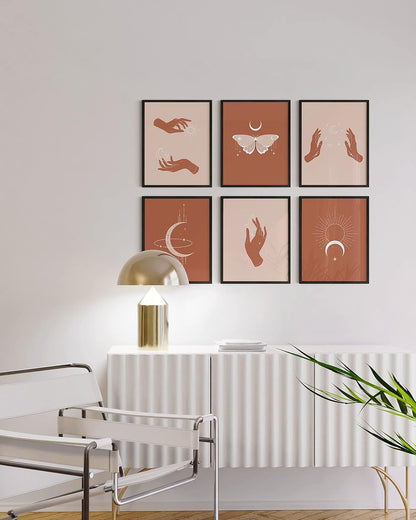 Astrology Posters and Celestial Decor - Set of 6 Sun and Moon Art Spiritual Boho Prints | Sun Wall at Posters Spiritual Wall Art Astrology Boho Art Print UNFRAMED 8"X10"