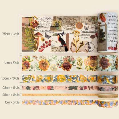 Vintage Spring Blossoms - 37 Rolls Washi Tape Set