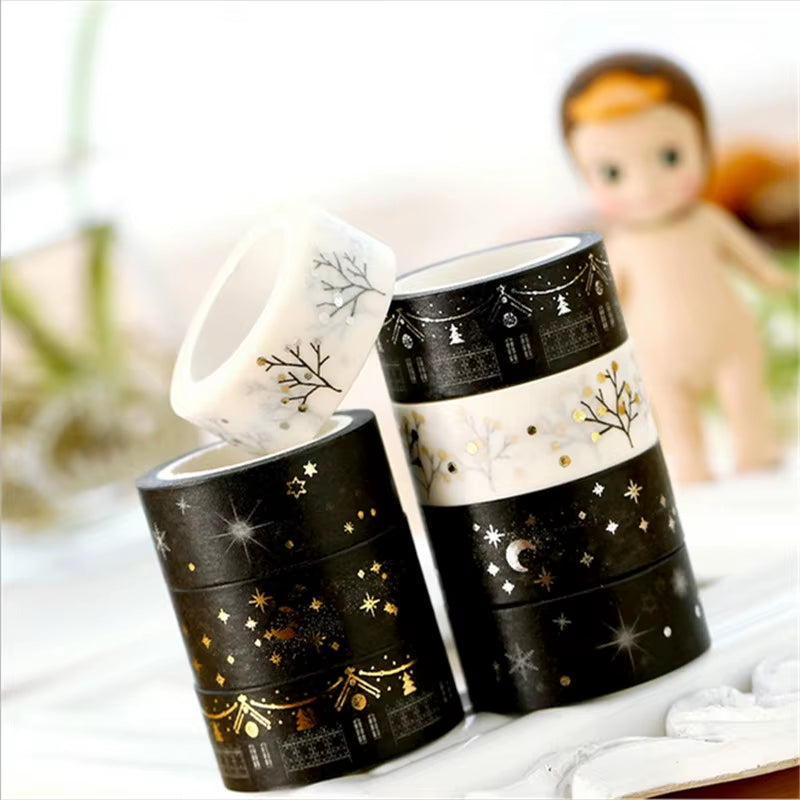 Washi Tape Gold Flowers/Stars Washi Set Planner Time Kawaii Washi Tape Lot Japanese DIY Scrapbook Fita Adesiva Papeleria