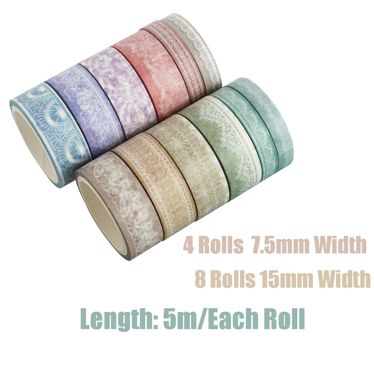Lace Patterns Washi Tape Set 12 Rolls, Decorative Paper Sticker for Planner...